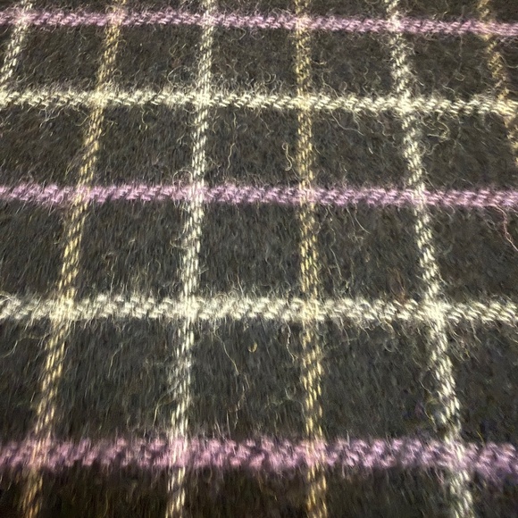 SUSU Wool Cashmere Reversible Scarf - Grid & Pinstripe - Black Purple Cream - Picture 10 of 10